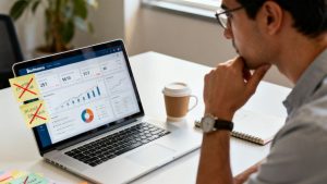 Beginner online entrepreneur analyzing online business performance and learning from early startup biggest mistakes to avoid.